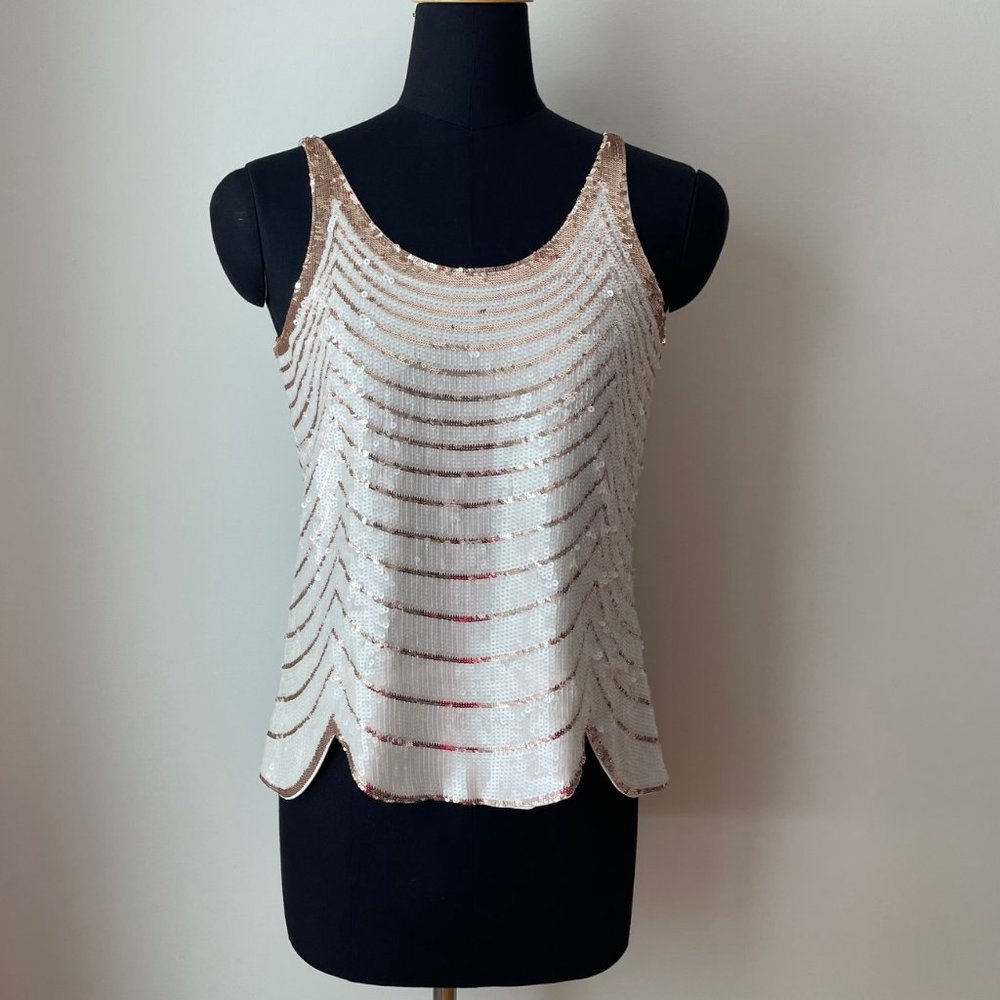 BCBG MaxAzria Pearl and Rose Gold Sequin Tank